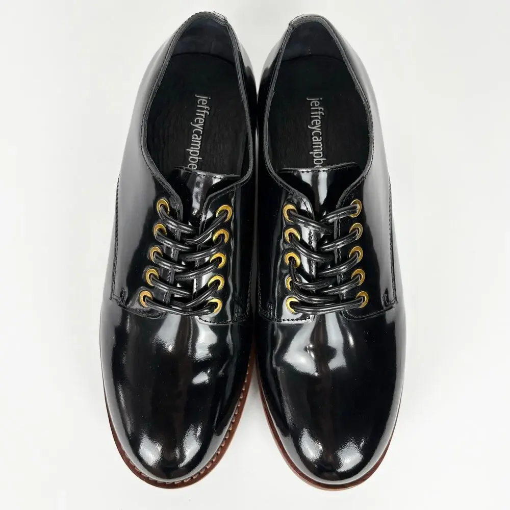 Jeffrey Campbell Trevor Platform Lug Sole Derby Oxfords Black Patent Leather 8